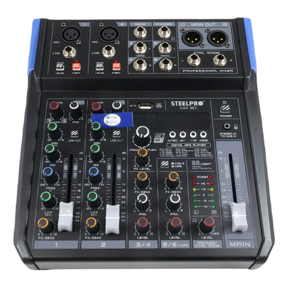 Mezcladora Audio 6 Canales 99 Efectos Bluetooth By Steelpro