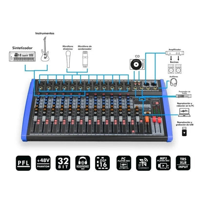 Mezcladora Audio Profesional 12 Canales Reference - Steelpro