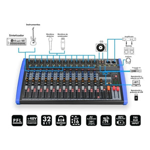 Mezcladora Audio Profesional 12 Canales Reference - Steelpro