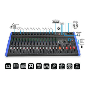 Mezcladora Audio Profesional 380-dsp Mix-alto 16 By Steelpro