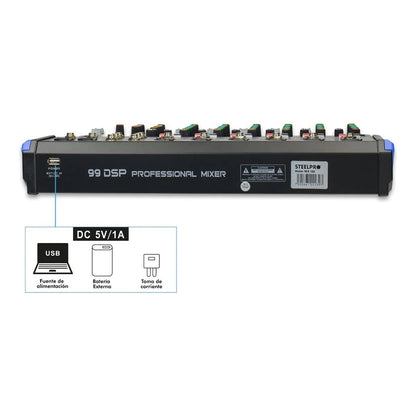 Mezcladora Mixer De 10 Ch 99 Efectos Bluetooth Usb- Steelpro