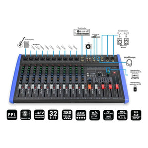 Mezcladora Profesional 12 Canales Bluetooth Eqz Steelpro
