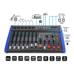 Mezcladora Profesional 8 Canales Bluetooth Eqz Steelpro