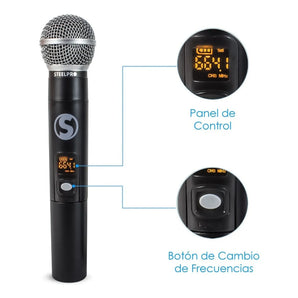 Microfono Inalambrico Kit Steelpro Uhf-707 Profesional Color Negro