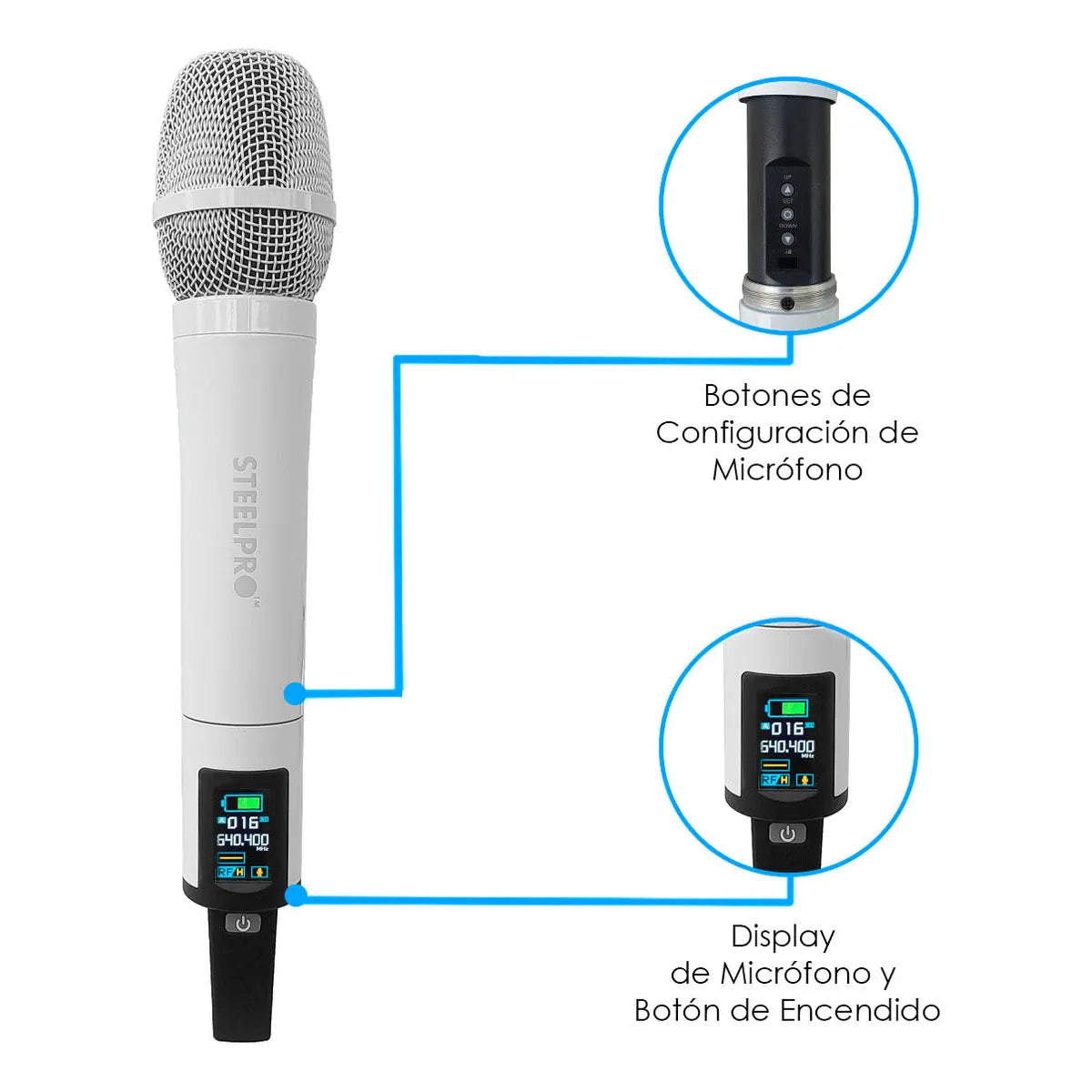 Microfono Uhf-pro120wh Profesional Steelpro Diversity 45ch 120 Metros Color Blanco