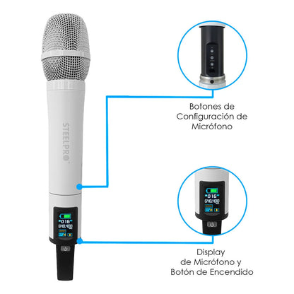 Microfono Uhf-pro120wh Profesional Steelpro Diversity 45ch 120 Metros Color Blanco