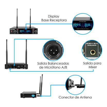 Microfono Uhf-pro120wh Profesional Steelpro Diversity 45ch 120 Metros Color Blanco