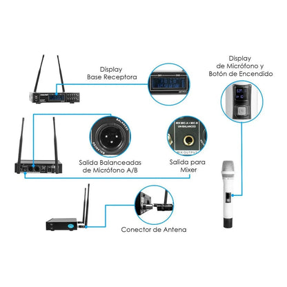 Microfono Uhf Profesional Blanco Frecuen Multicanal Steelpro