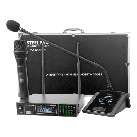 Microfono Uhf Profesional Steelpro Cuello De Ganzo Diversity Color Negro