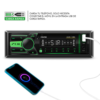 Autoestéreo 1 Din Steelpro NANO-090 Bluetooth 100W x4 USB FM Control Volante 4 RCA Subwoofer