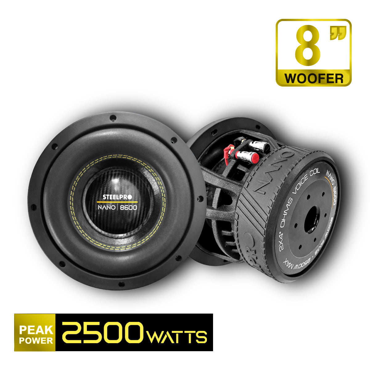 Subwoofer 8puLG Steelpro Nano8600 2500w Doble Bobina Color Negro