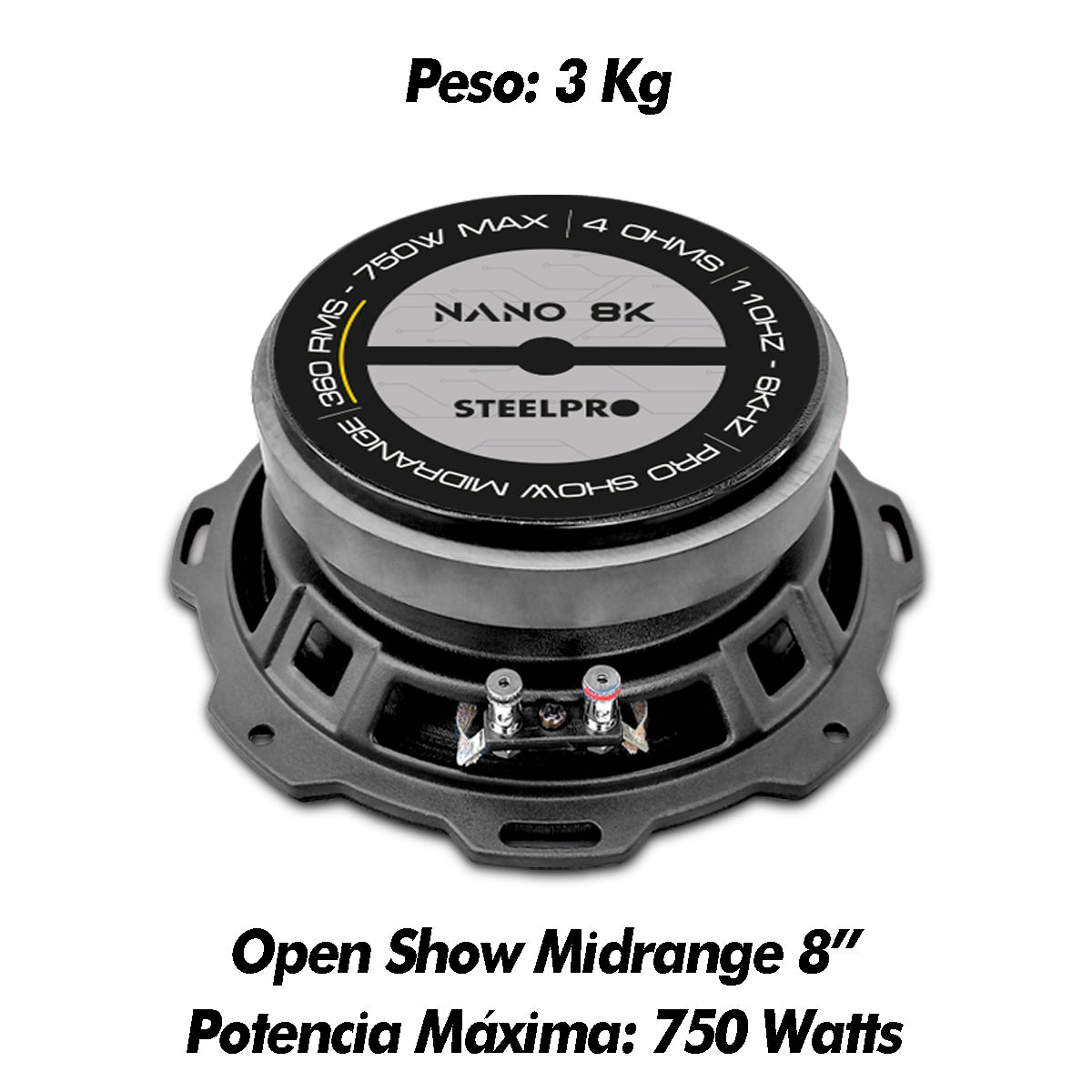 Medio Rango Nano 8pulg Open Show Alto Spl Steelpro Negro