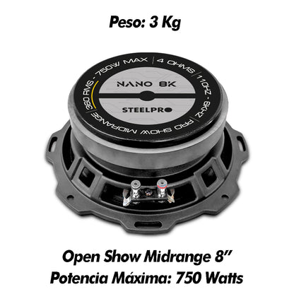 Medio Rango Nano 8pulg Open Show Alto Spl Steelpro Negro