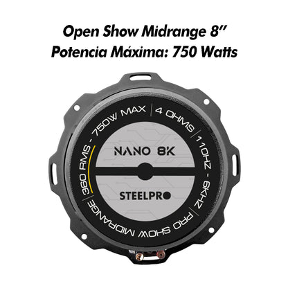 Par De Medio Rango Nano 8puLG Open Show Alto Spl Steelpro Color Negro