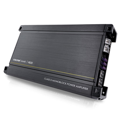 Amplificador Nano 4500 Clase D Steelpro para Subwoofer Monoblock Bass 4500W MAX 1 Ohm estable Alto Rendimiento Open Show, LPF, Bass Boost 12 dB,Filtro Subsonico, Fase Variable, Control de Bajo