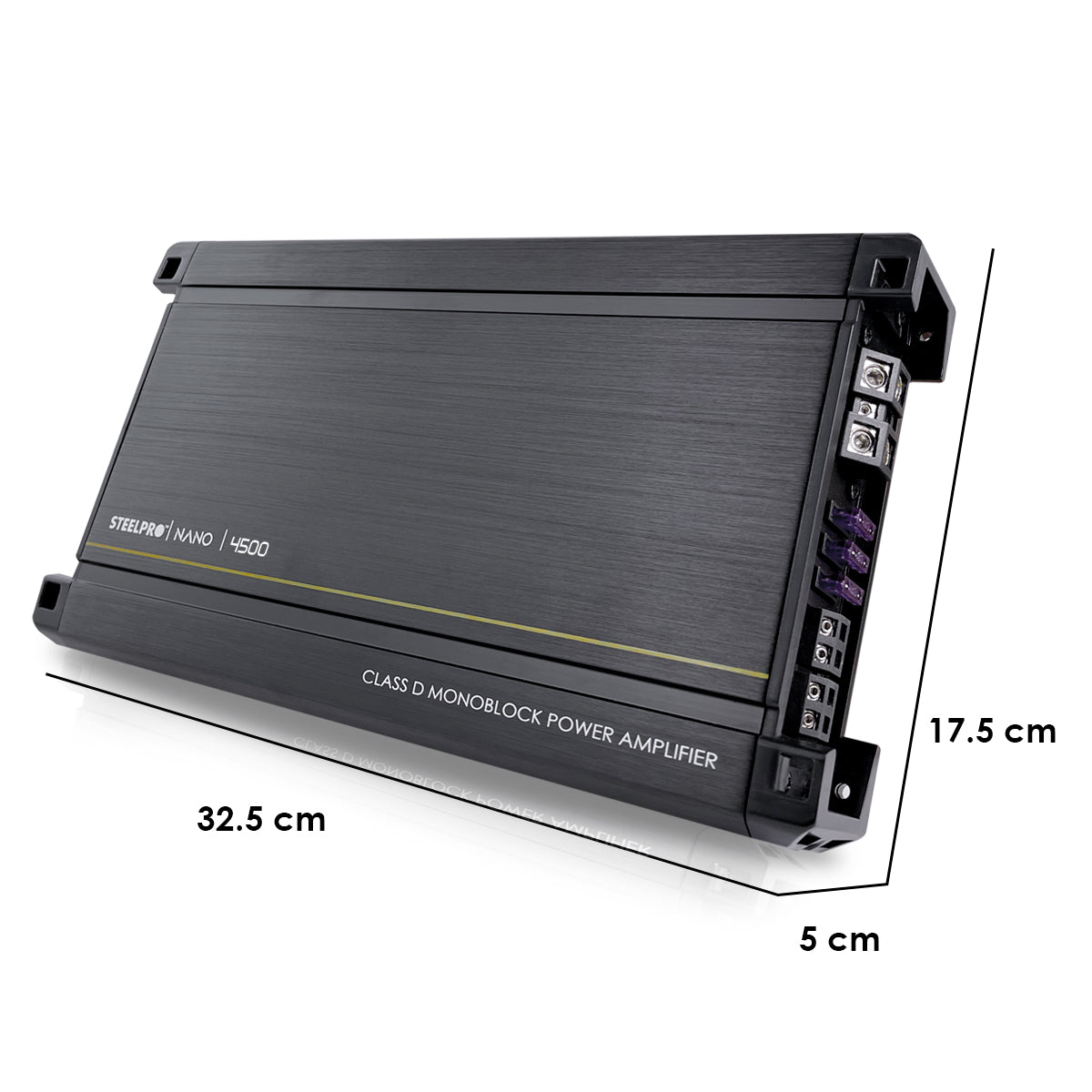 Amplificador Nano 4500 Clase D Steelpro para Subwoofer Monoblock Bass 4500W MAX 1 Ohm estable Alto Rendimiento Open Show, LPF, Bass Boost 12 dB,Filtro Subsonico, Fase Variable, Control de Bajo