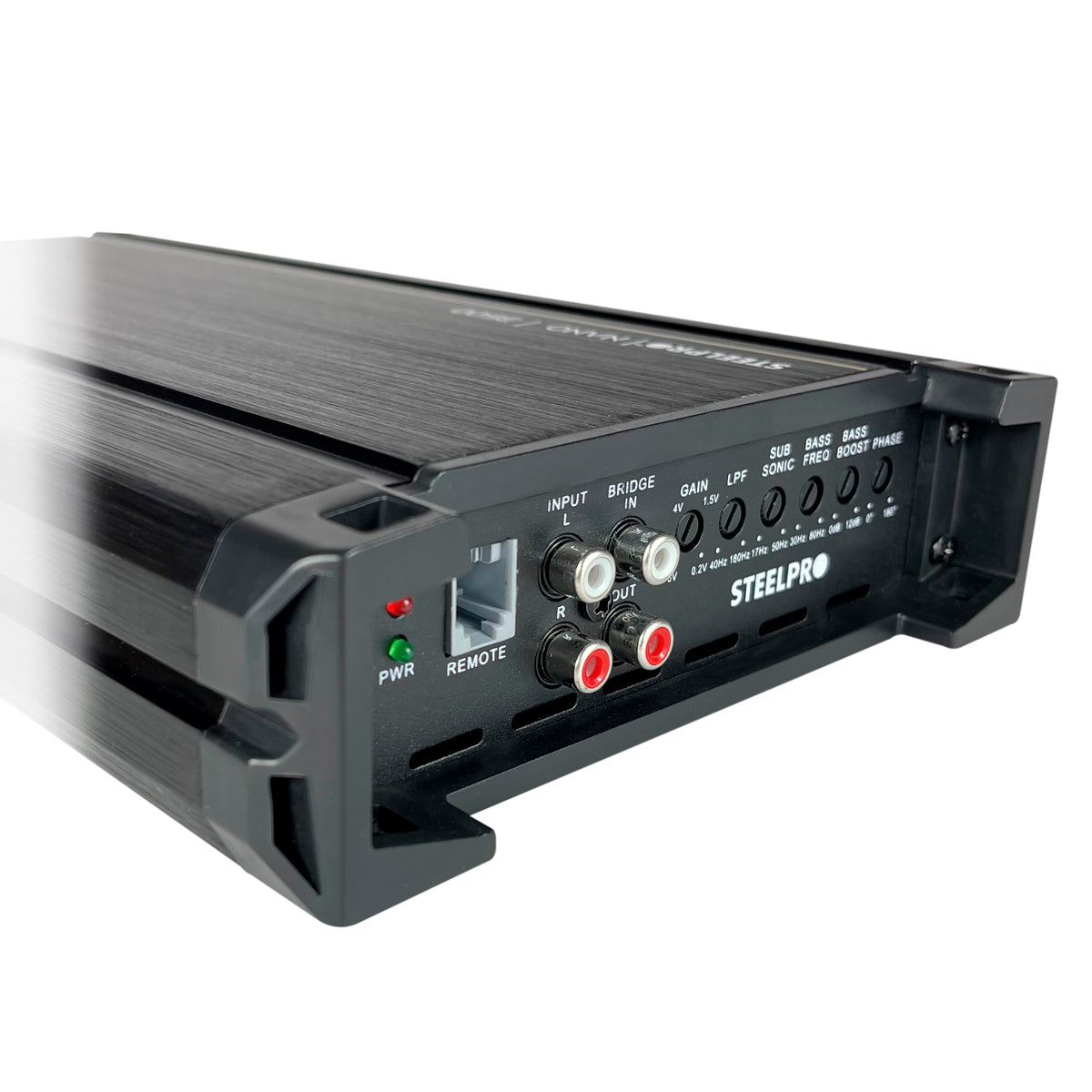 Amplificador Nano 4500 Clase D Steelpro para Subwoofer Monoblock Bass 4500W MAX 1 Ohm estable Alto Rendimiento Open Show, LPF, Bass Boost 12 dB,Filtro Subsonico, Fase Variable, Control de Bajo