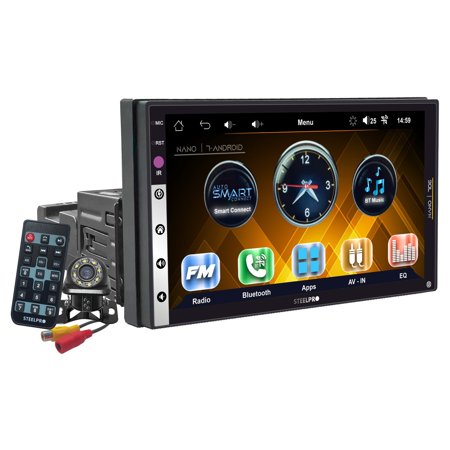 NANO-706 Autoestéreo 1 DIN Pantalla HD 7 Pulgadas Touch Bluetooth Mirror Link Doble USB RCA Cámara Reversa Control Volante Multimedia Nano By Steelpro