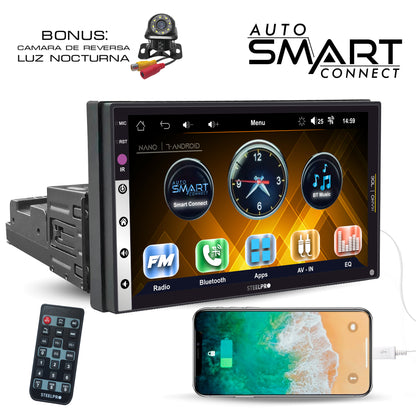 NANO-706 Autoestéreo 1 DIN Pantalla HD 7 Pulgadas Touch Bluetooth Mirror Link Doble USB RCA Cámara Reversa Control Volante Multimedia Nano By Steelpro