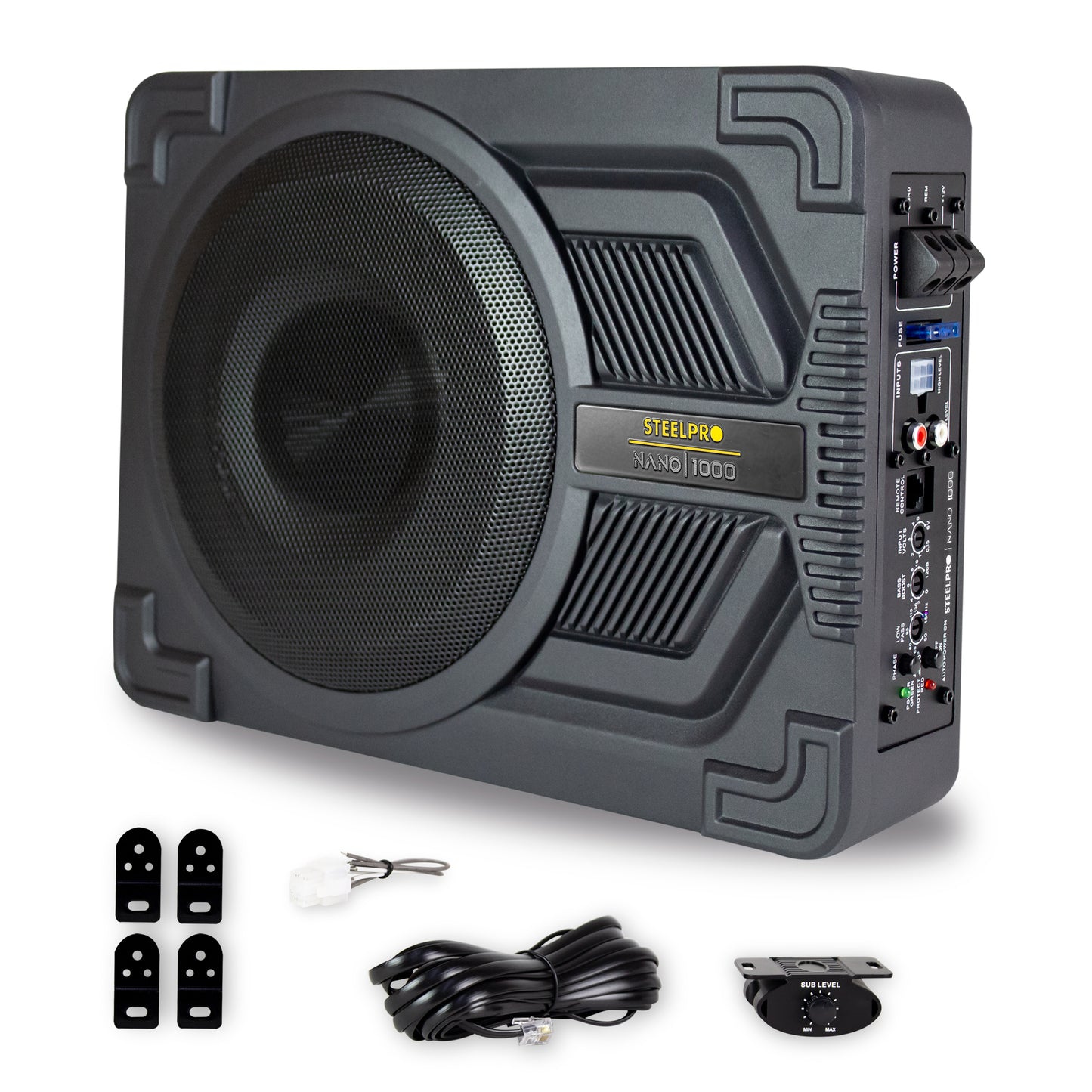 Subwoofer 10puLG Amplificado Steelpro Nano1000 1000w Color Negro
