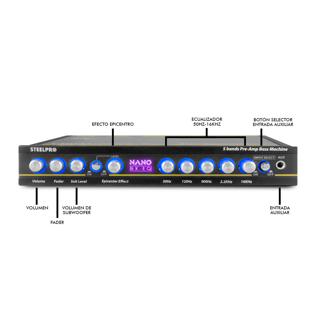 Ecualizador Pre-amp 5 Bandas Efecto Epicentro 9volt Steelpro