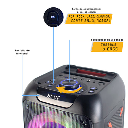 NEBULA-PRO Bocina Portatil Inalambrica Bluetooth 2x8 400W Suspension De Aire Bateria Recargable Enlace TWS Luces Kamaleon USB Micro SD Radio FM Auxiliar Steelpro