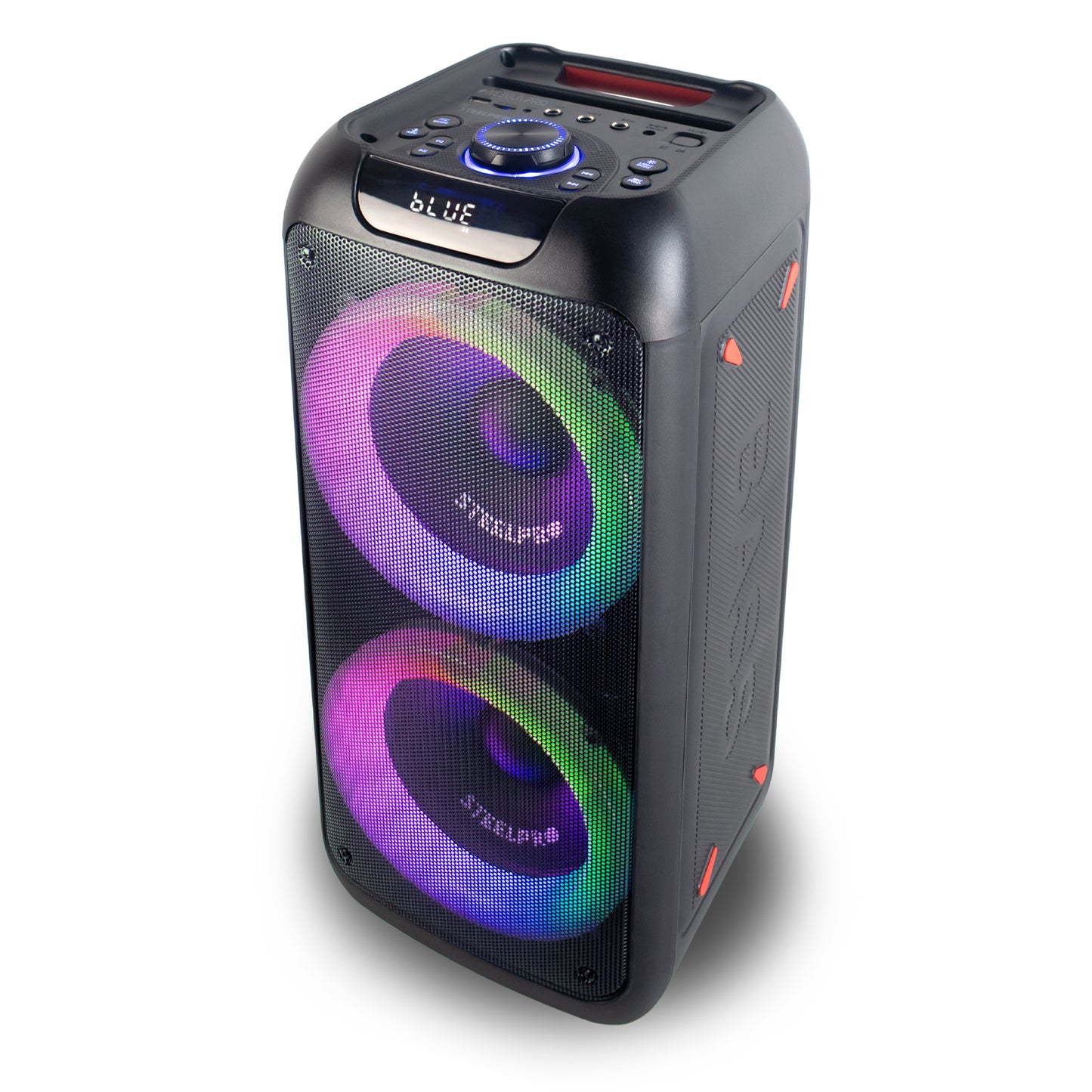 NEBULA-PRO Bocina Portatil Inalambrica Bluetooth 2x8 400W Suspension De Aire Bateria Recargable Enlace TWS Luces Kamaleon USB Micro SD Radio FM Auxiliar Steelpro