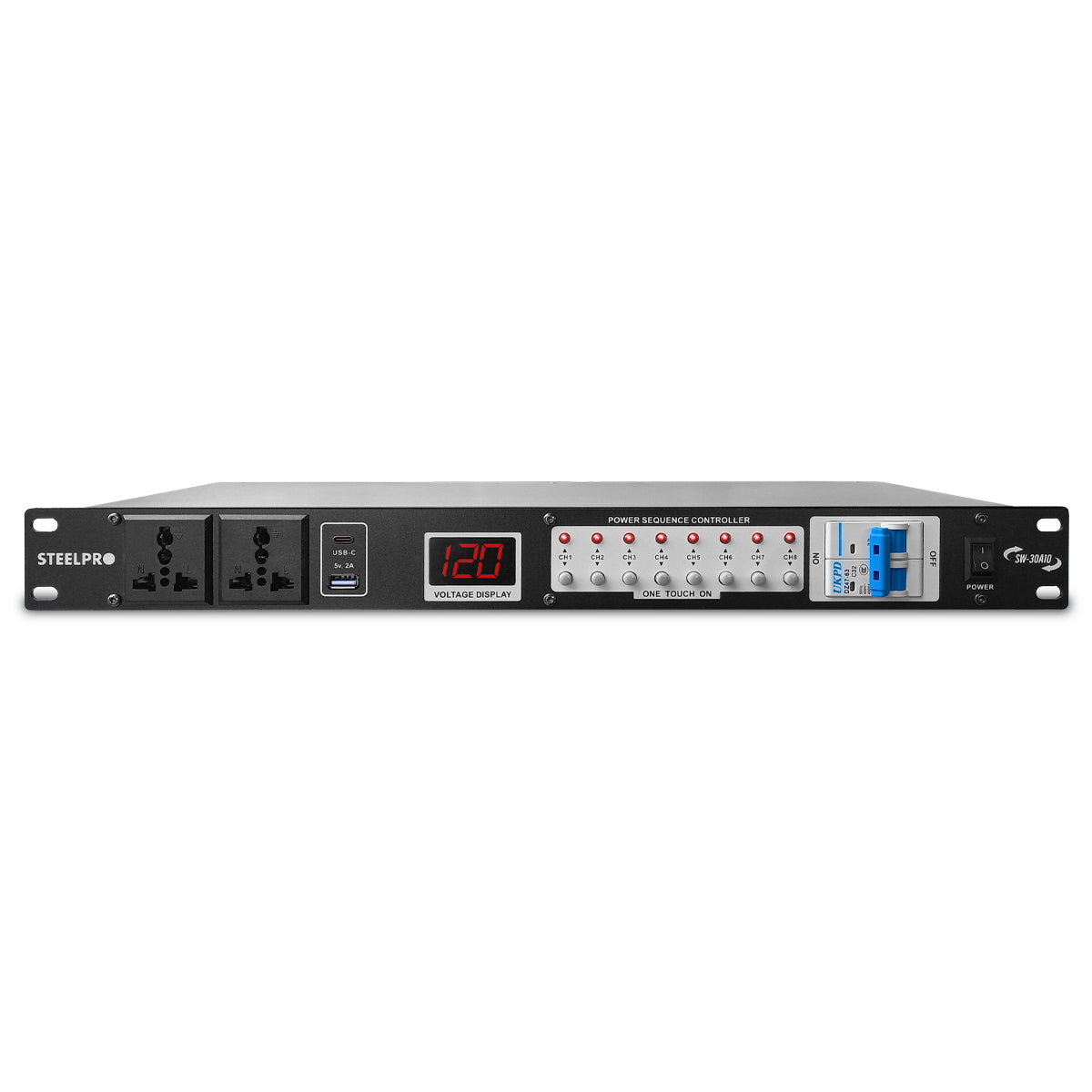 SW-30A10 Barra Multicontacto 10 Enchufes Supresor De Picos 32a Steelpro