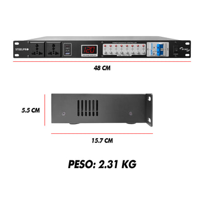 SW-30A10 Barra Multicontacto 10 Enchufes Supresor De Picos 32a Steelpro