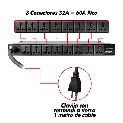 SW-30A10 Barra Multicontacto 10 Enchufes Supresor De Picos 32a Steelpro