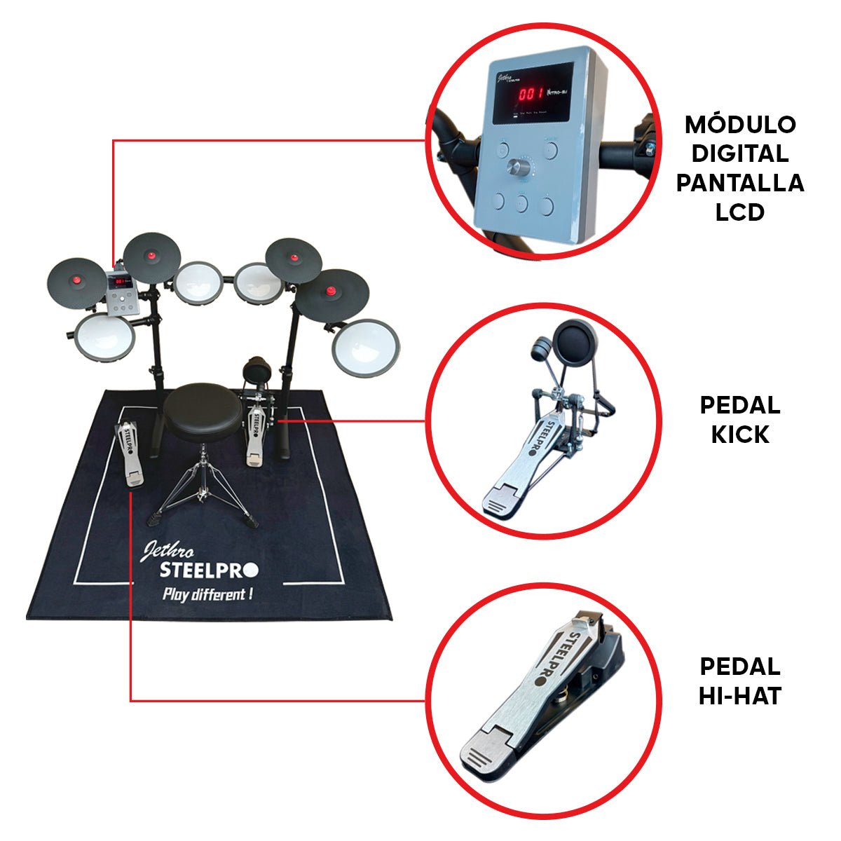 Batería Eléctrica 10 Cuerpos Bluetooth Nitro 9.1 Steelpro Color Negro