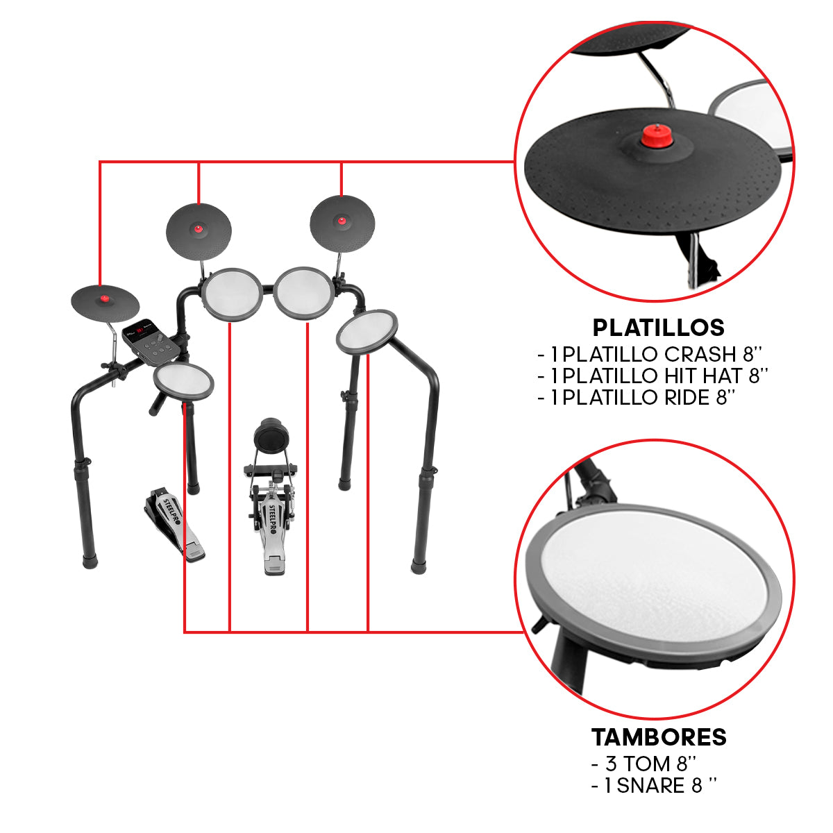 Batería Electrónica De 9 Cuerpos Steelpro Nitro-Pro-9 Musical