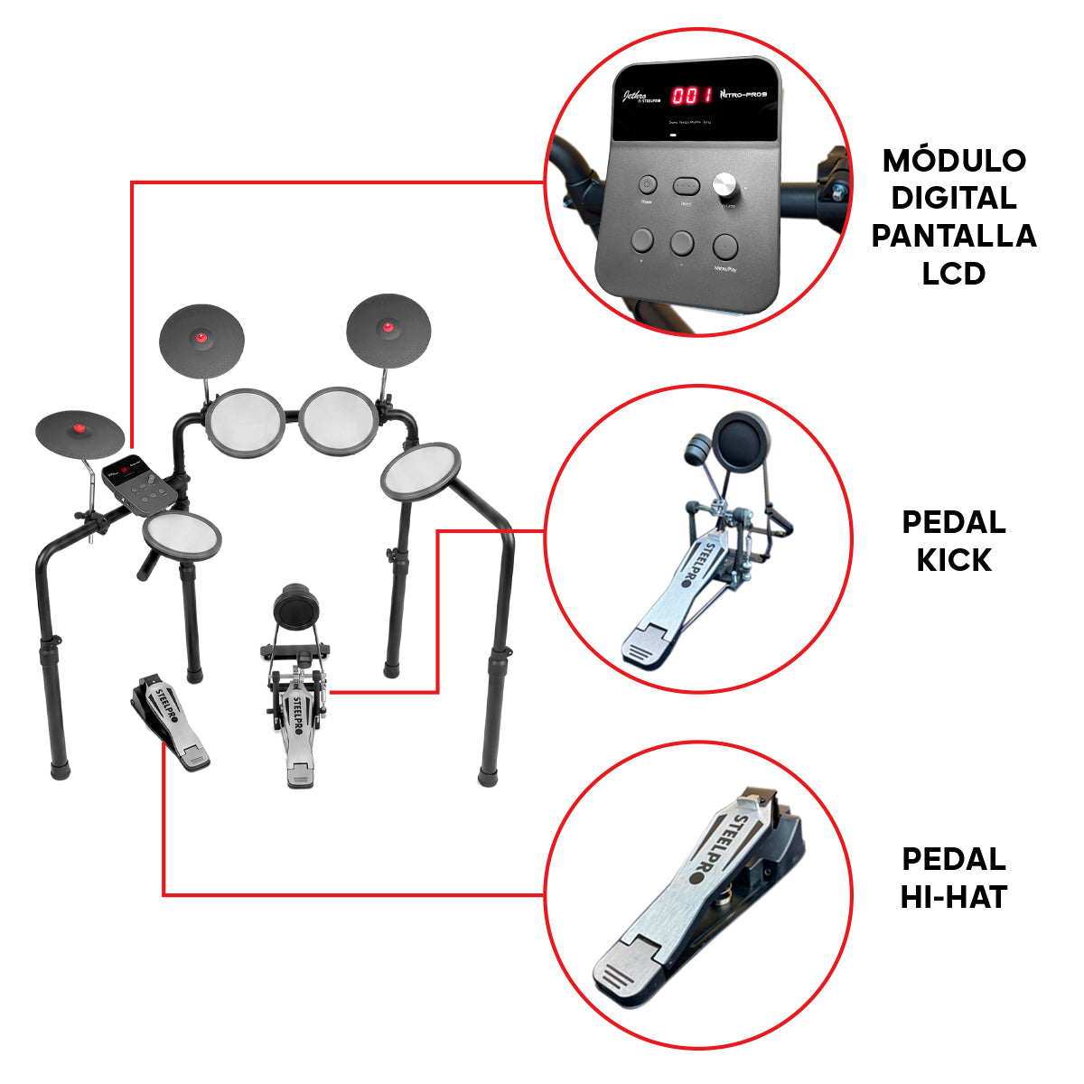 Batería Electrónica De 9 Cuerpos Steelpro Nitro-Pro-9 Musical
