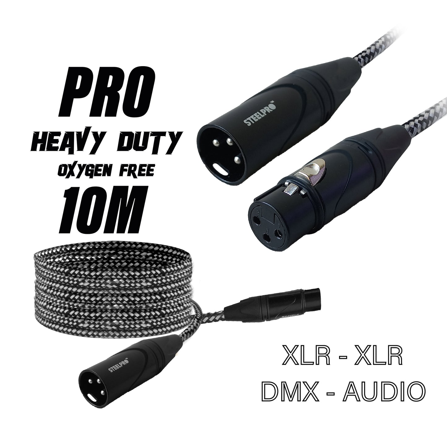 Cable Xlr 10m Balanceado Profesional Macho - Hembra NX-BLK-10M Steelpro