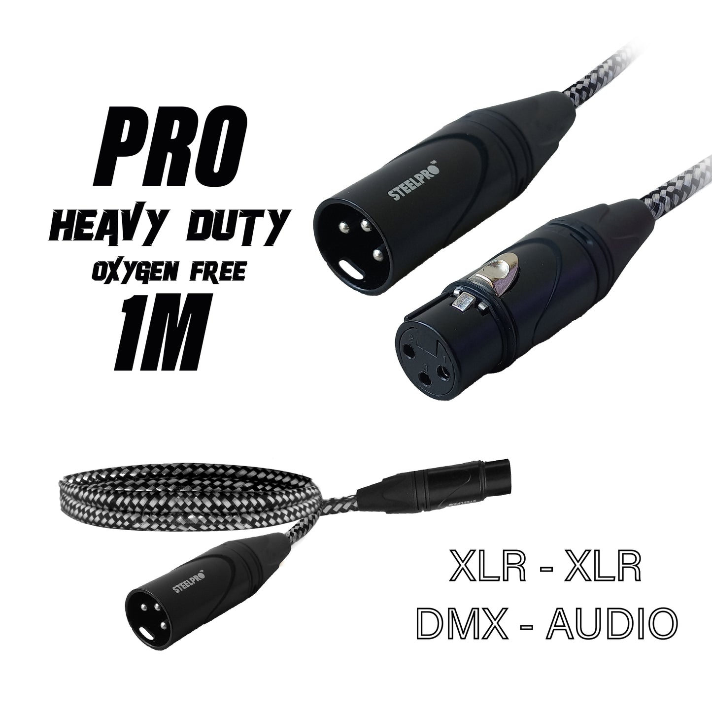 Cable Xlr 1m Balanceado Profesional Macho - Hembra NX-BLK-1M Steelpro