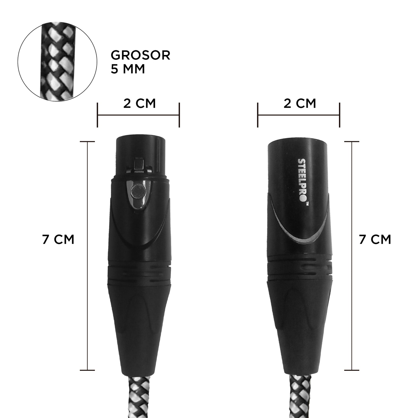 Cable Xlr 2m Balanceado Profesional Macho - Hembra NX-BLK-2M Steelpro
