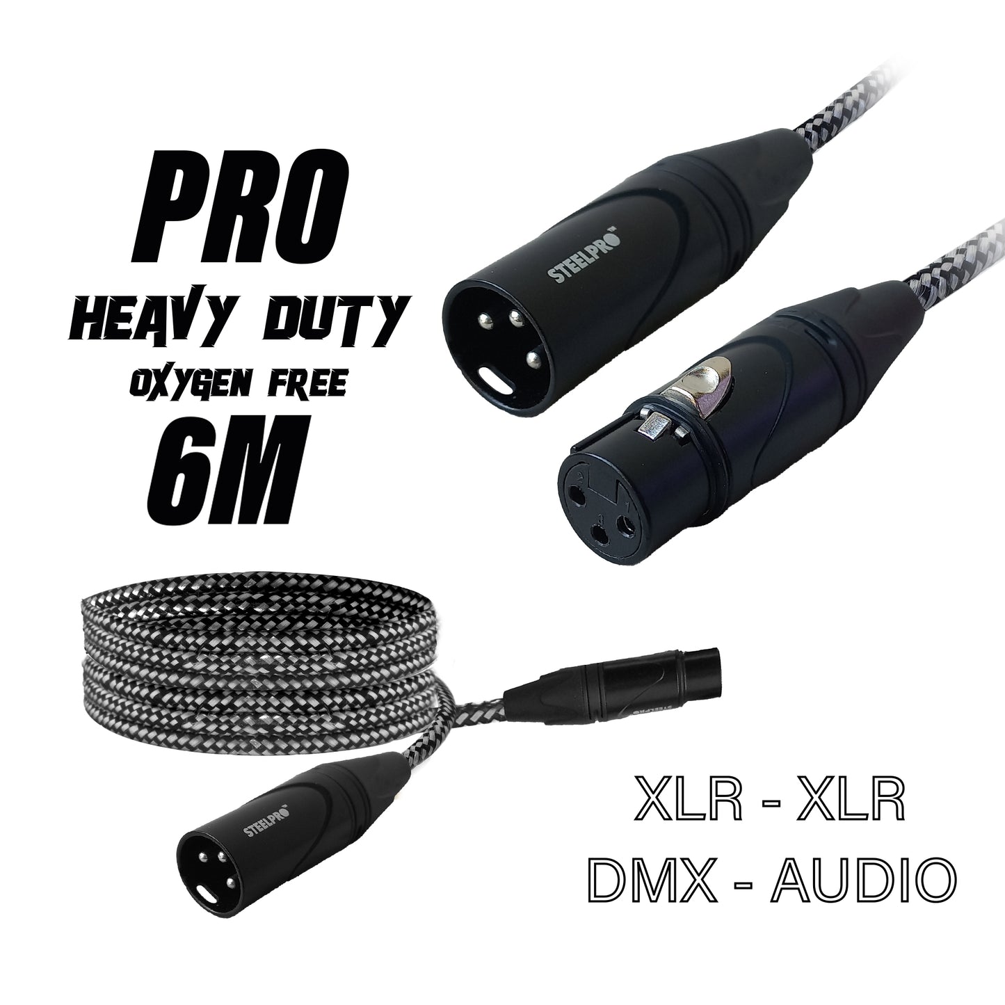 Cable Xlr 6m Balanceado Profesional Macho - Hembra NX-BLK-6M Steelpro