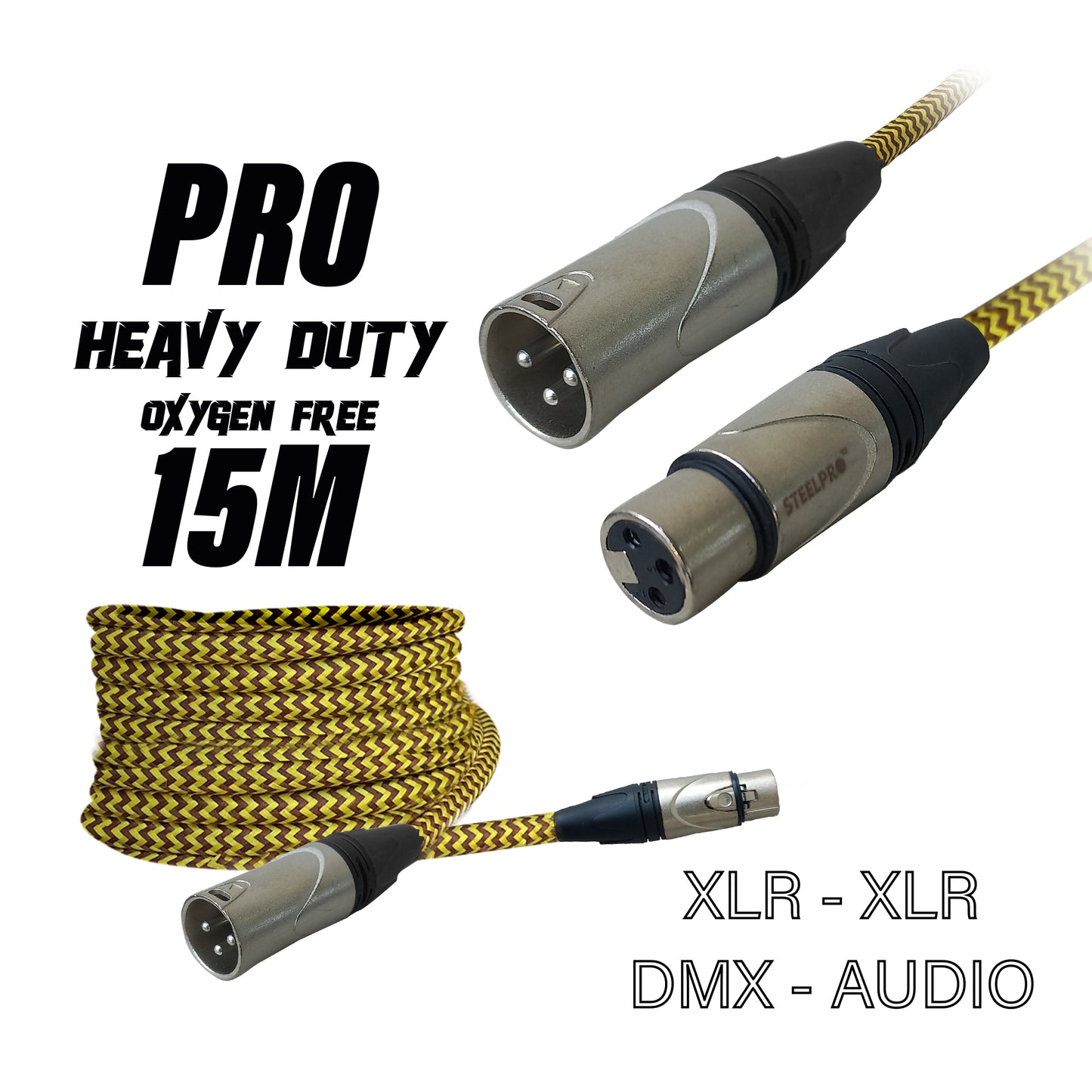 Cable Xlr 15m Balanceado Profesional Macho - Hembra NX-YLL-15M Steelpro
