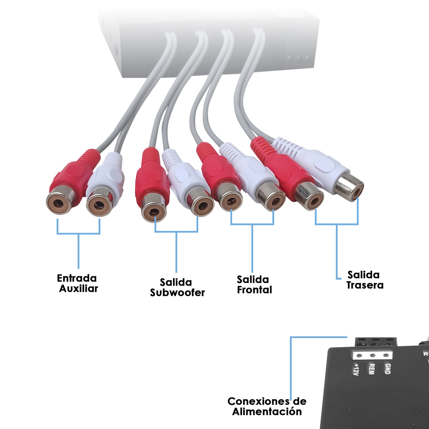Ecualizador Mini para auto preamplificado Nano Baby 5 Bandas + Subwoofer Output , Control de frecuencia , Bass Booster, 7Volts , RCA,Luz Led Steelpro Negro