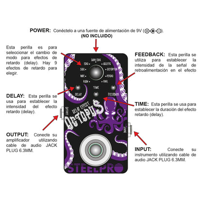 Pedal Para Guitarra Steelpro Octopus Delay Effect 9v