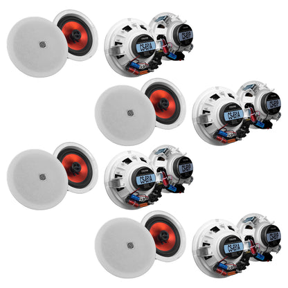 PAK-CS65-K16 Kit de 4 Bocinas Activas Bluetooth + 12 Pasivas Plafón 6.5" Audio Ambiental Maestro Esclavo Steelpro