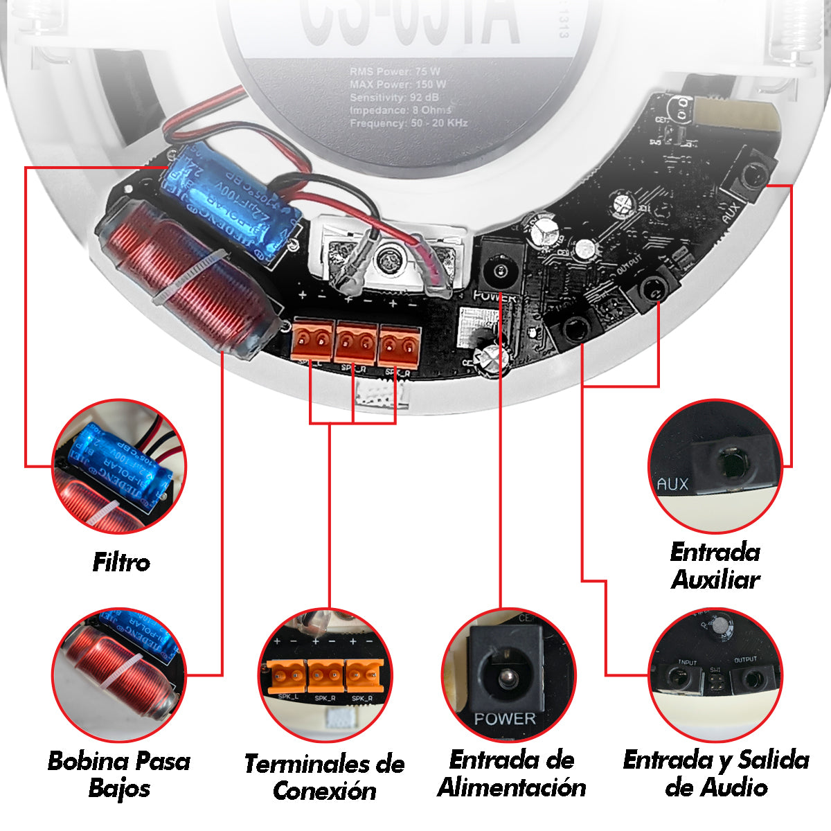 PAK-CS65-K8 Kit de 2 Bocinas Plafón 6.5" Bluetooth 2 Activas + 6 Pasivas Audio Ambiental Maestro Esclavo Steelpro