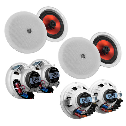 PAK-CS65-K8 Kit de 2 Bocinas Plafón 6.5" Bluetooth 2 Activas + 6 Pasivas Audio Ambiental Maestro Esclavo Steelpro