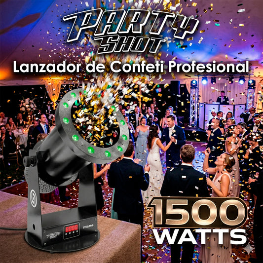 Máquina de Confeti Steelpro PARTY SHOT 1500W LED RGB DMX Control Remoto Profesional