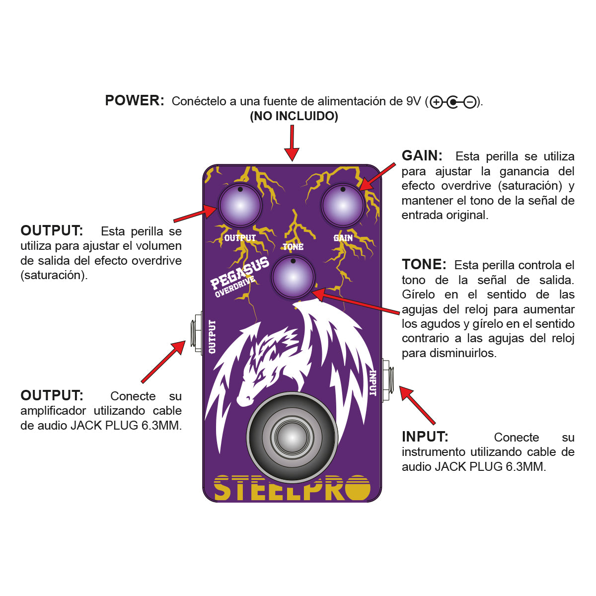 Pedal Para Guitarra Steelpro Pegasus Overdrive 9v