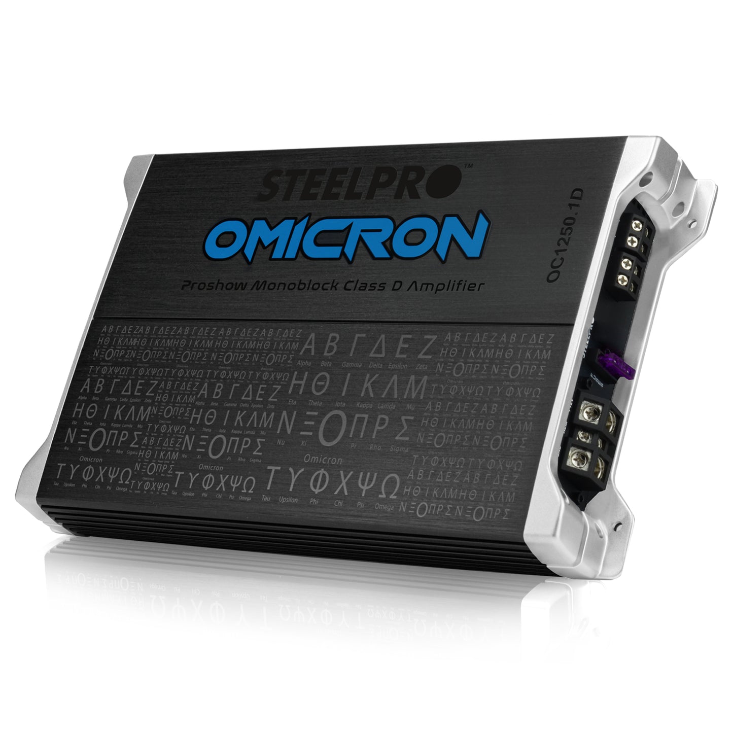 Amplificador OC-1250.1D Omicron by Steelpro para Subwoofer  Monoblock Bass 1250W MAX 2 Ohm estable Alto Rendimiento Open Show, Crossover LPF/FULL, Bass Boost 12 dB, Fase Variable, Control de Bajos