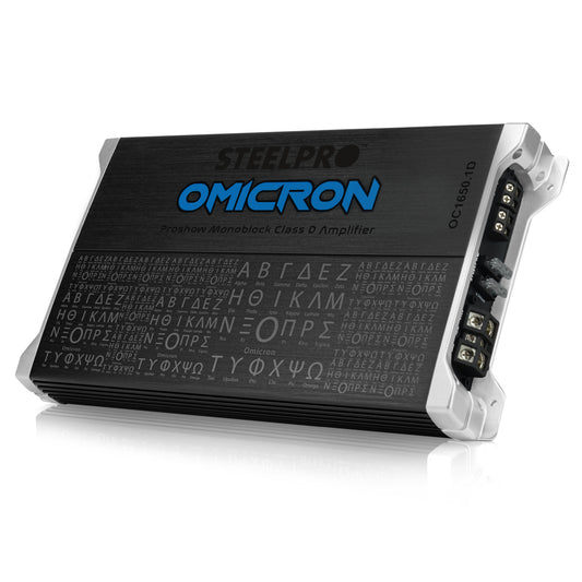 Amplificador OC-1650.1D Omicron by Steelpro para Subwoofer  Monoblock Bass 1650W MAX 2 Ohm estable Alto Rendimiento Open Show, Crossover LPF/FULL, Bass Boost 12 dB, Fase Variable, Control de Bajos