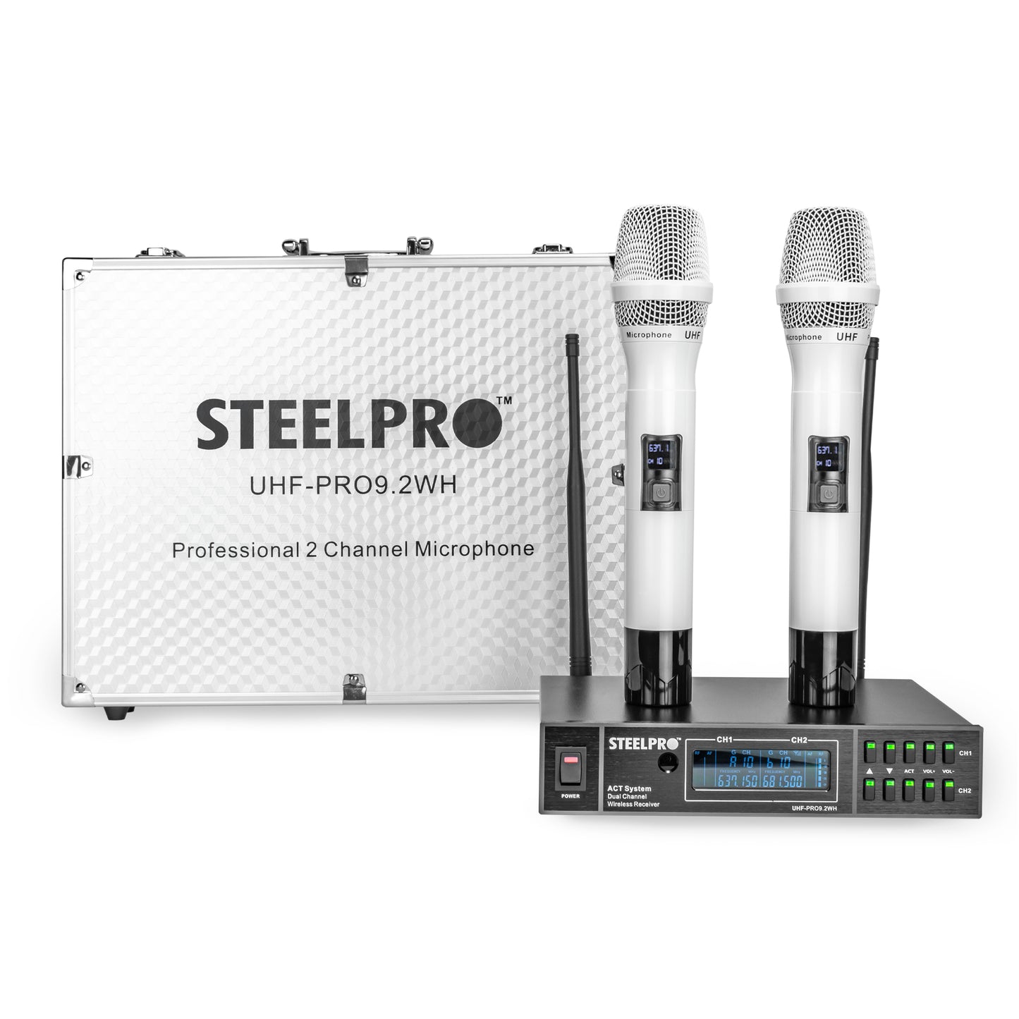 Microfono Uhf Profesional Blanco Frecuen Multicanal Steelpro