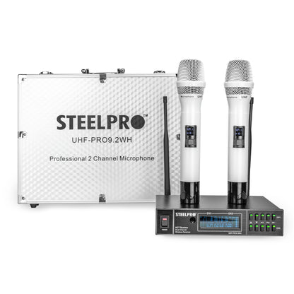 Microfono Uhf Profesional Blanco Frecuen Multicanal Steelpro
