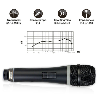 MC-1360 Micrófono Dinámico Profesional Cardioide XLR Para Voz Vocalistas Karaoke Eventos Audio En Vivo Respuesta 50Hz-15000Hz Bobina Móvil Steelpro